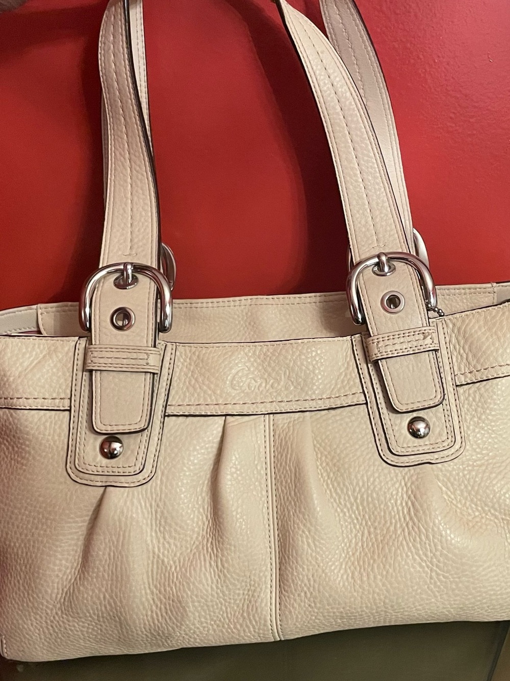 Vintage Coach pleated leather Tote Large